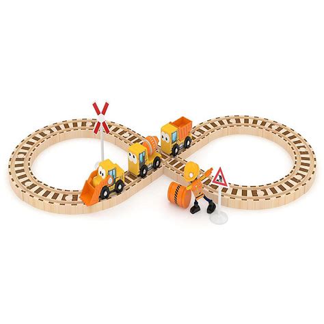 J'adore Construction Train and Rail Wooden Toy Playset.